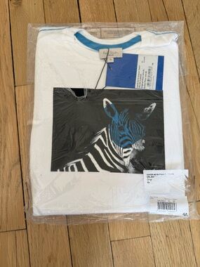 Paul Smith Kids White Tee with Blue & Black Zebra Print
